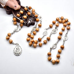 Seven Sorrows Rosary Necklace – Pine Wood Beads with Cross