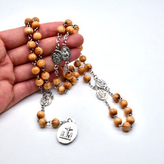 Seven Sorrows Rosary Necklace – Pine Wood Beads with Cross