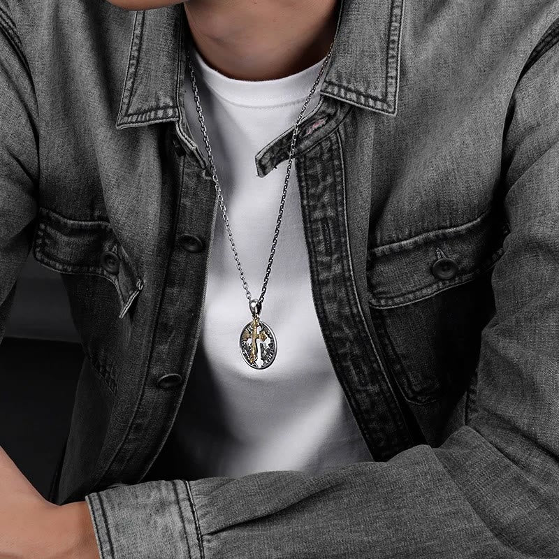 Vintage Double-sided Cross Coin Pendant Necklace