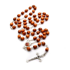 Jerusalem Pine Wood Rosary Necklace – Cross with Gift Box