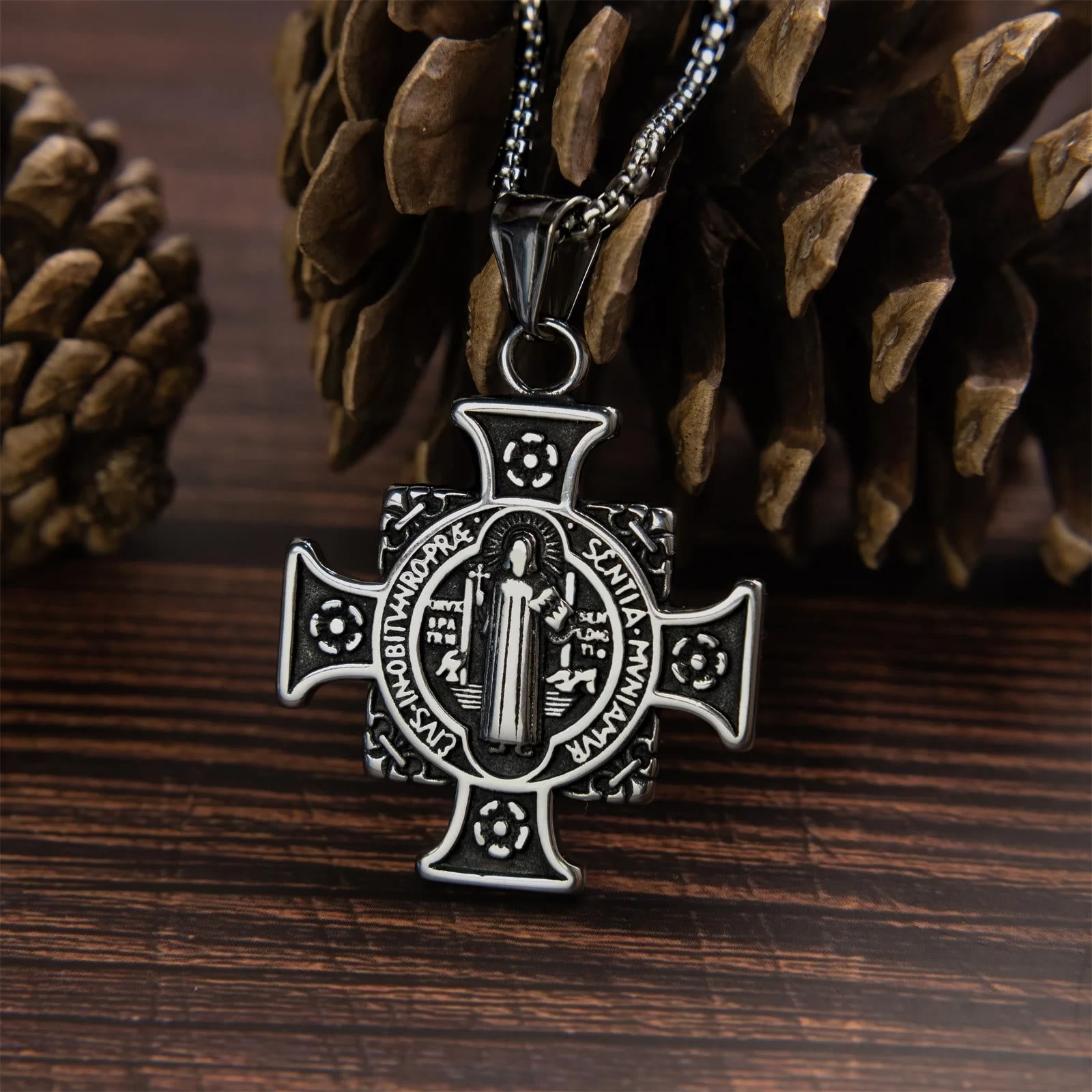 Saint Benedict Protection Medal Cross Pendant Necklace