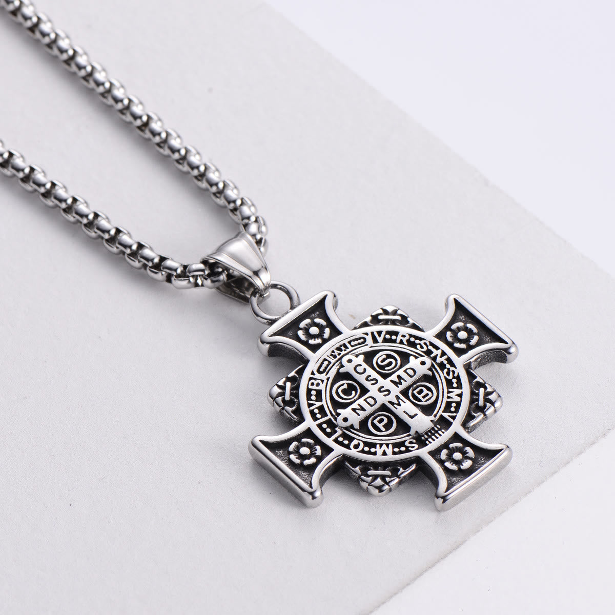 Saint Benedict Protection Medal Cross Pendant Necklace