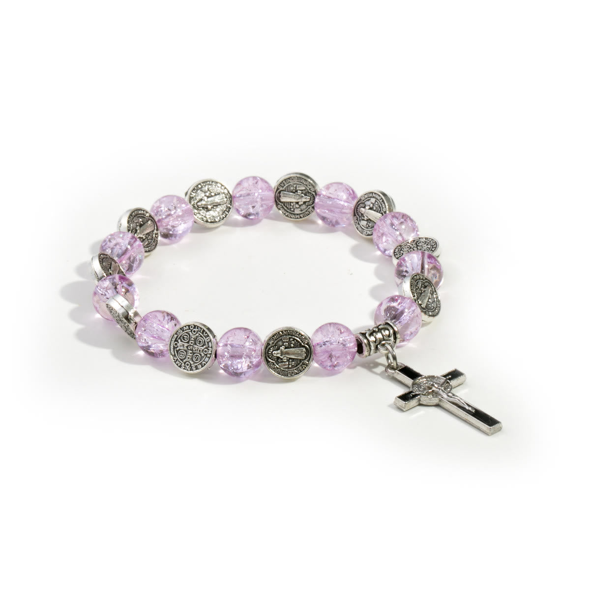 Jesus Cross Alloy Charm Pendant Beaded Bracelet