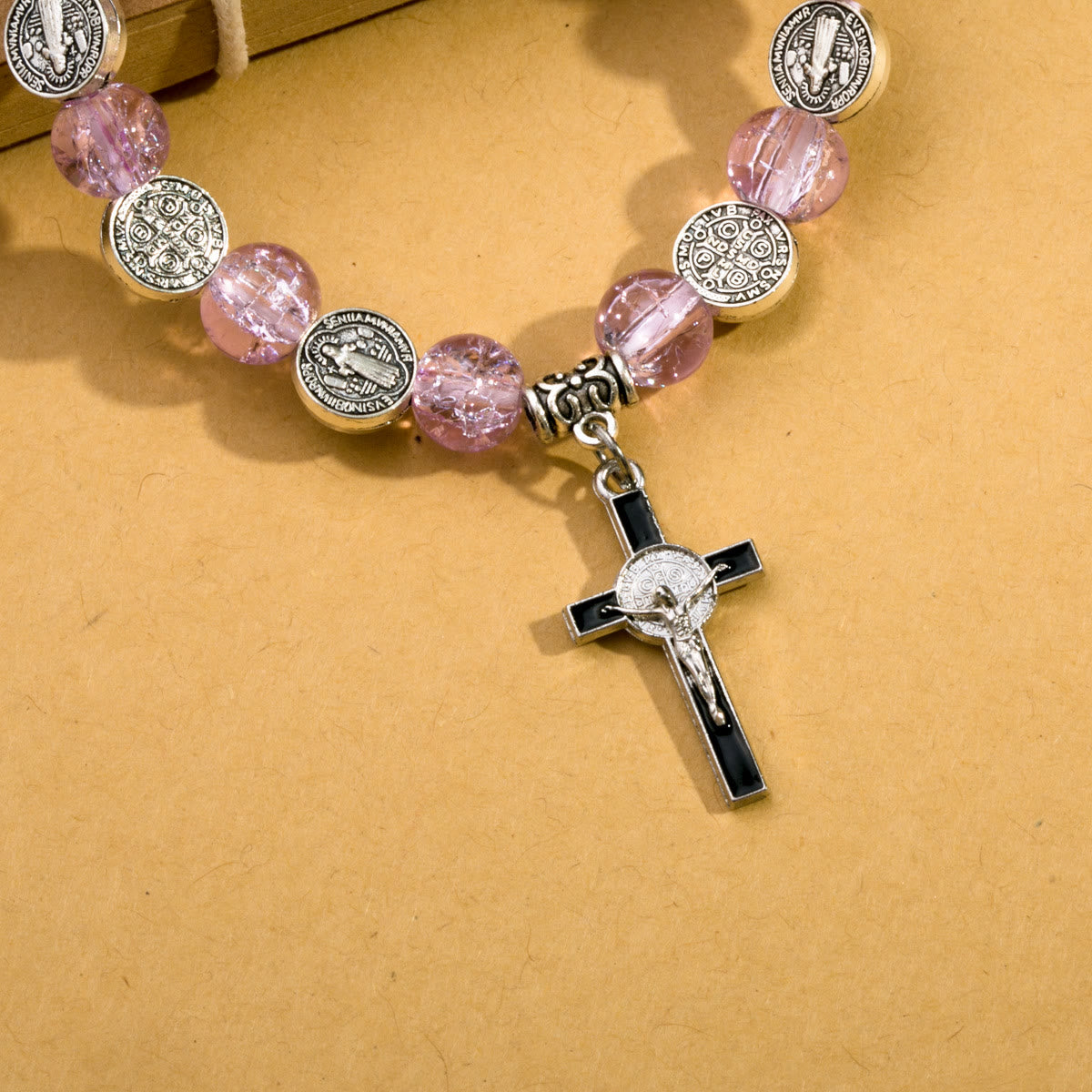 Jesus Cross Alloy Charm Pendant Beaded Bracelet