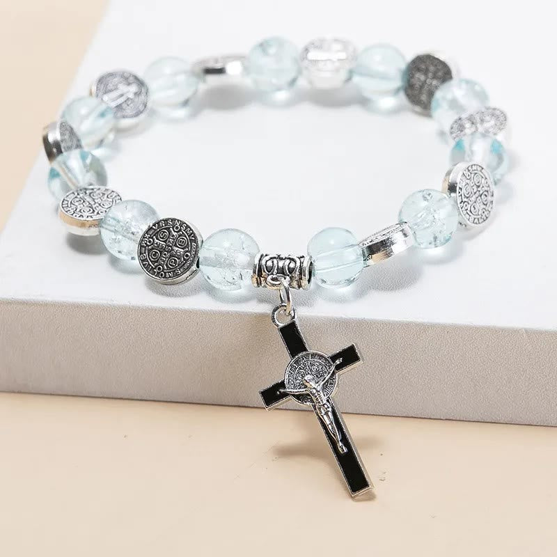 Jesus Cross Alloy Charm Pendant Beaded Bracelet