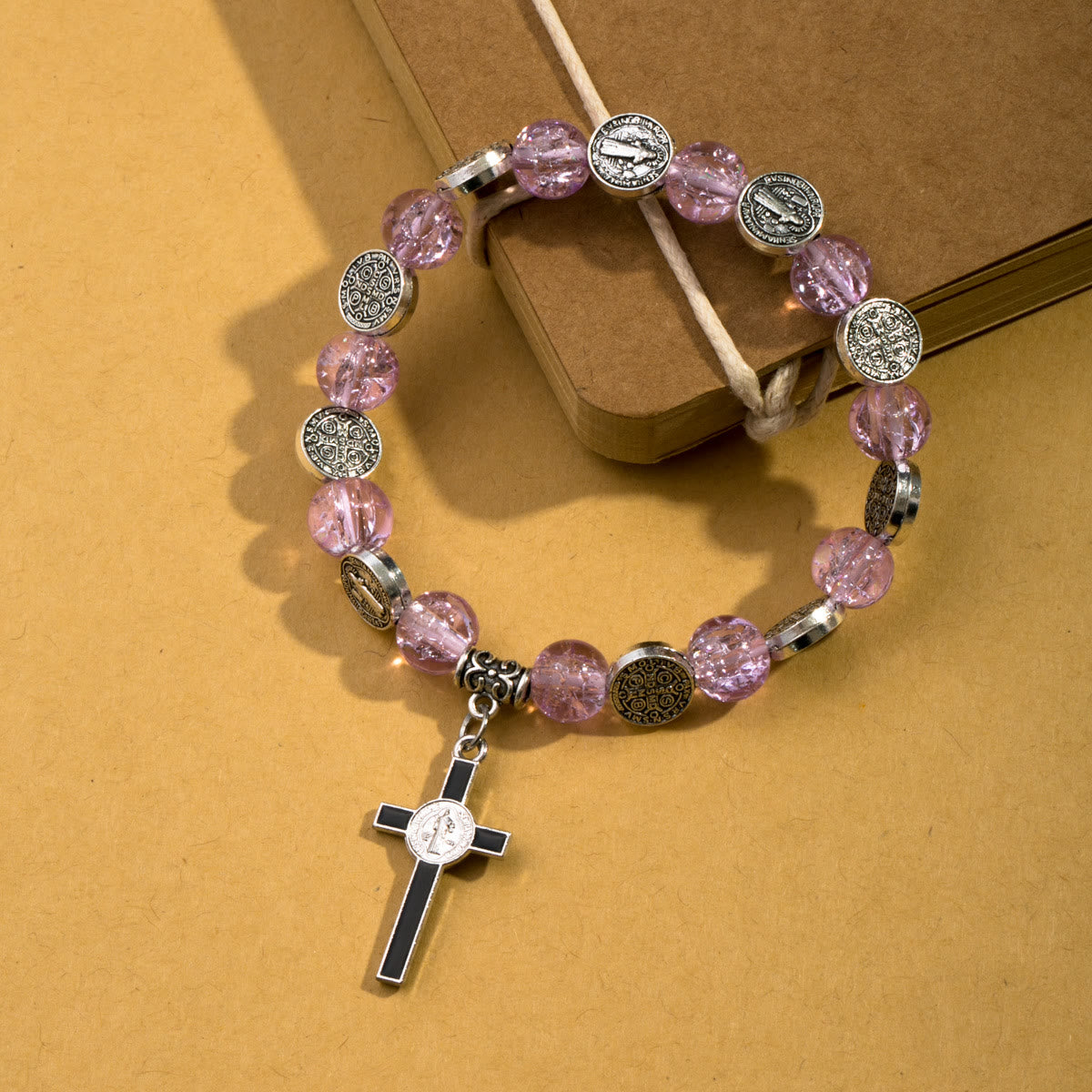 Jesus Cross Alloy Charm Pendant Beaded Bracelet