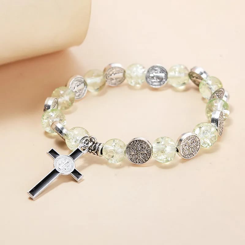 Jesus Cross Alloy Charm Pendant Beaded Bracelet