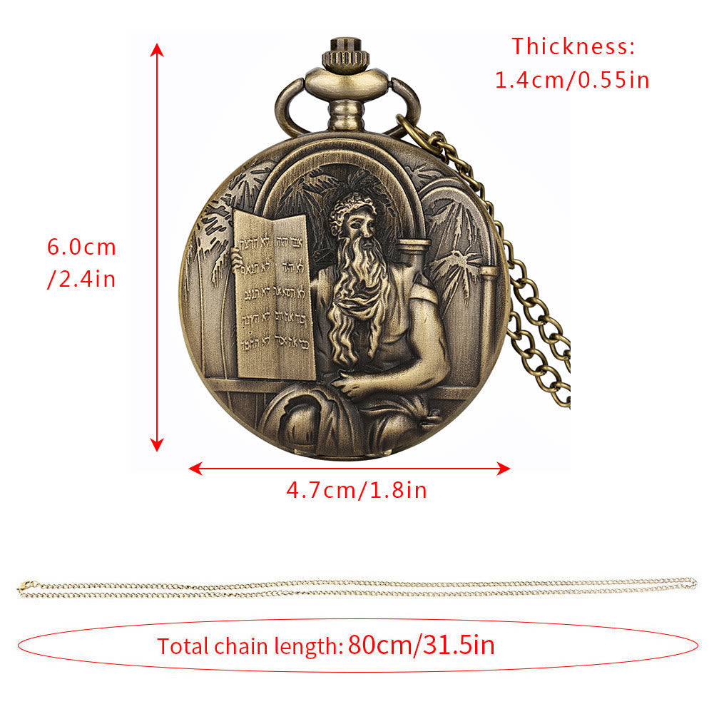 Jesus Bible Quartz Movement Bronze Pocket Watch