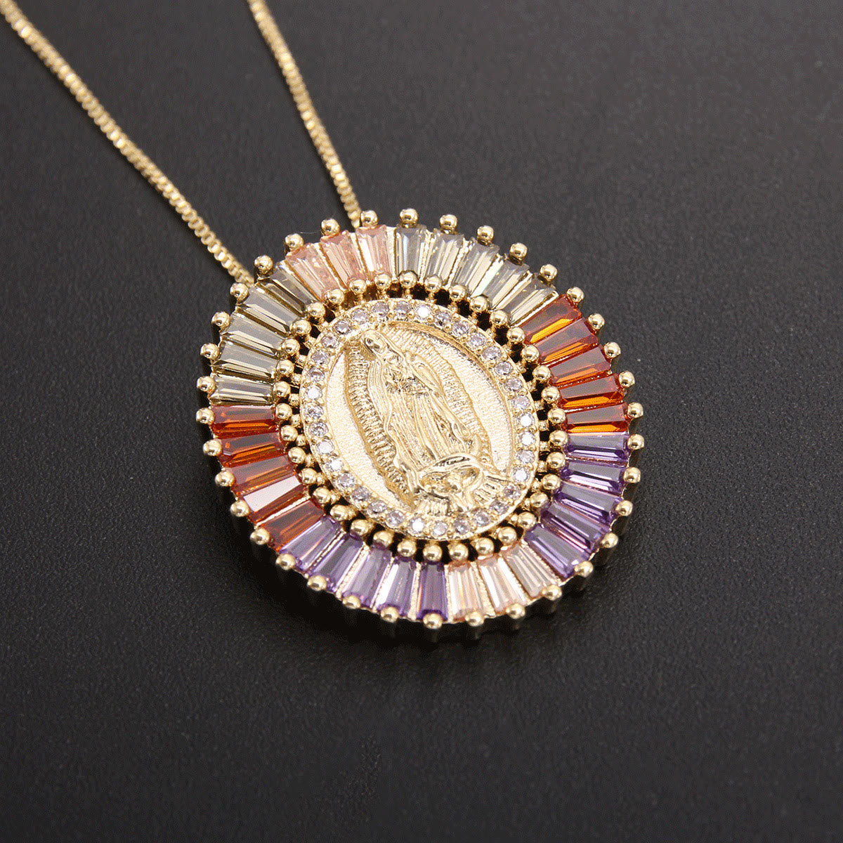 Our Lady of Guadalupe Zirconia Amulet Pendant Necklace
