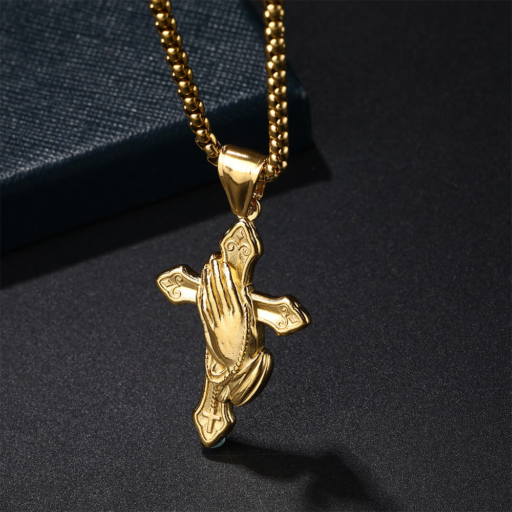Praying Hands Cross Stainless Steel Pendant Necklace