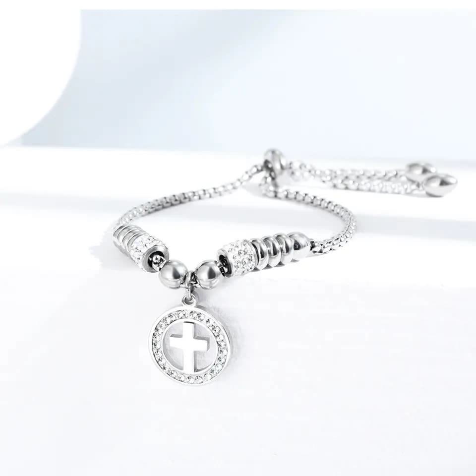 Crafted Circle Cross Charm Zirconia  Bracelet
