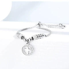 Crafted Circle Cross Charm Zirconia  Bracelet