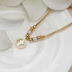 Crafted Circle Cross Charm Zirconia  Bracelet