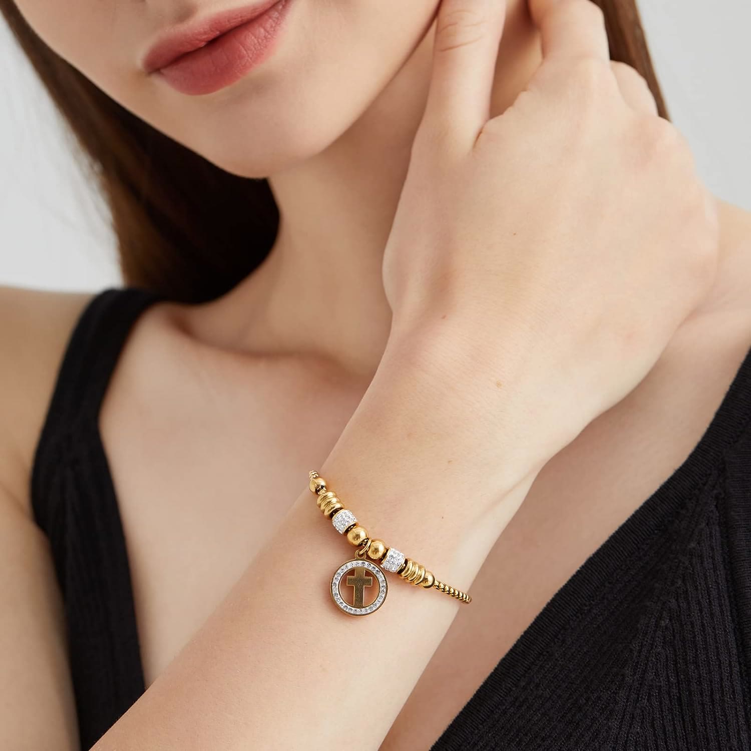 Crafted Circle Cross Charm Zirconia  Bracelet