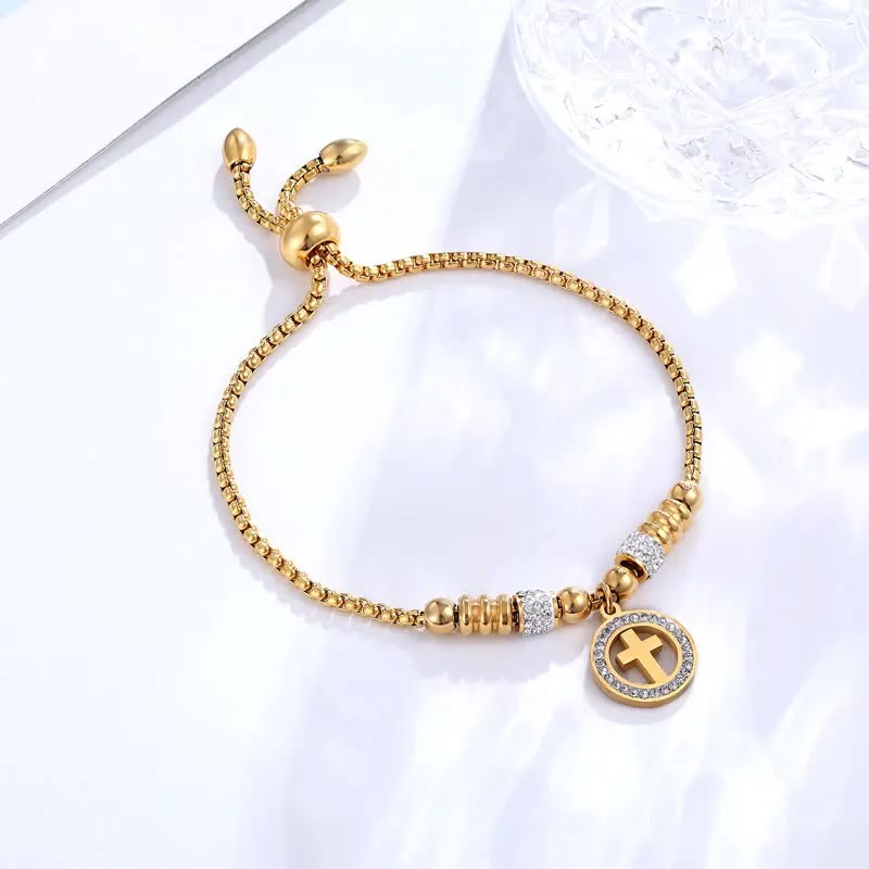 Crafted Circle Cross Charm Zirconia  Bracelet