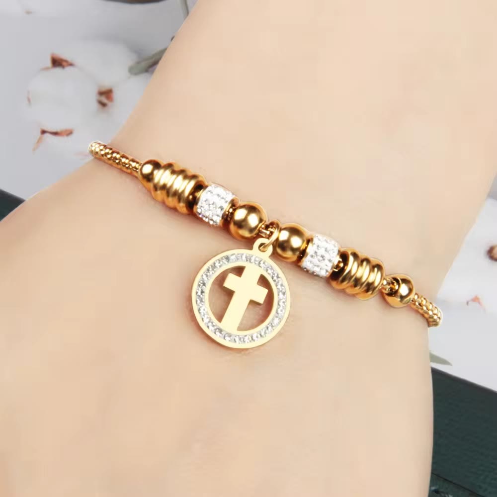 Crafted Circle Cross Charm Zirconia  Bracelet