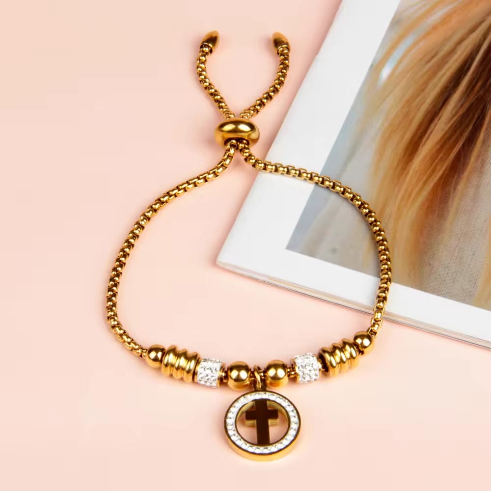 Crafted Circle Cross Charm Zirconia  Bracelet