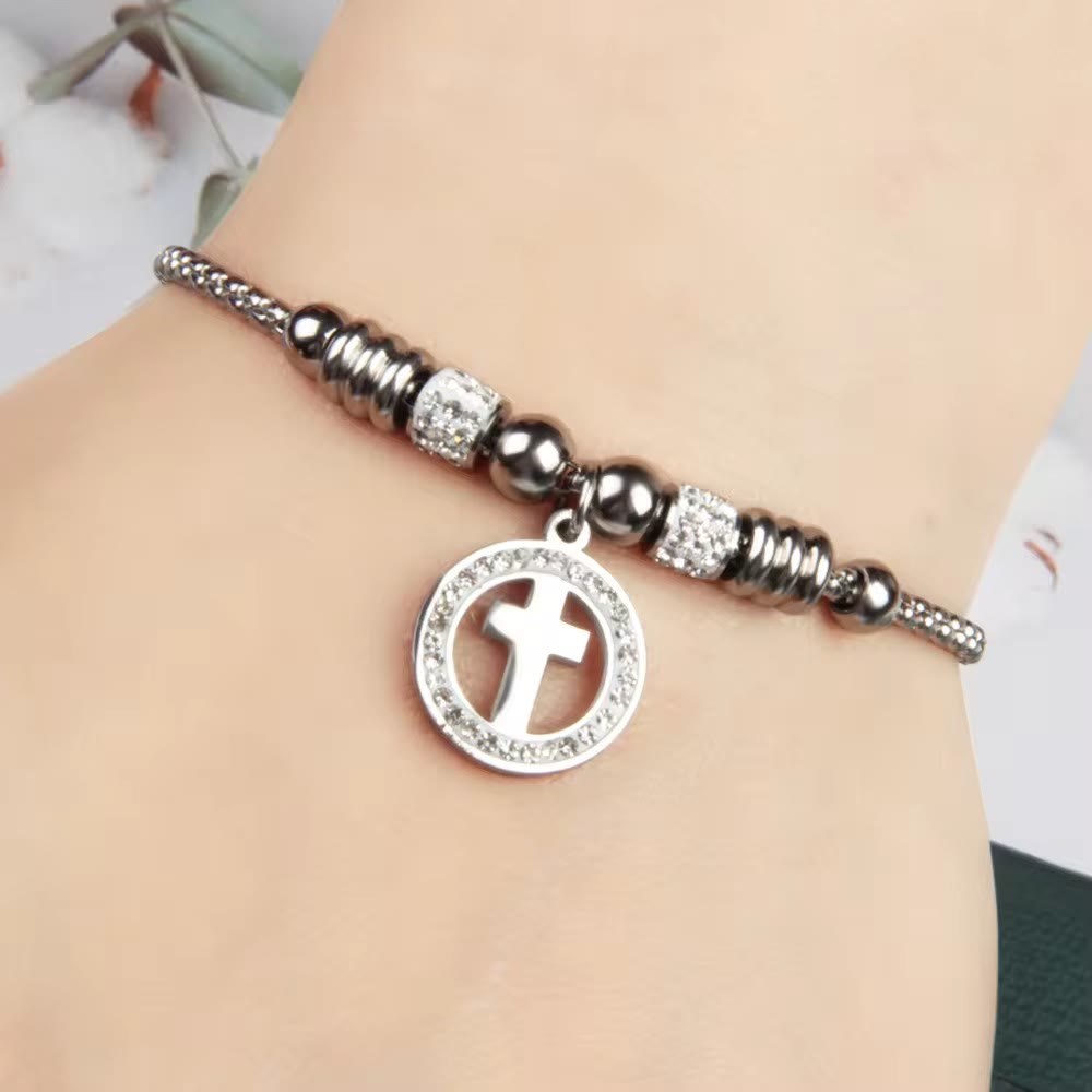 Crafted Circle Cross Charm Zirconia  Bracelet