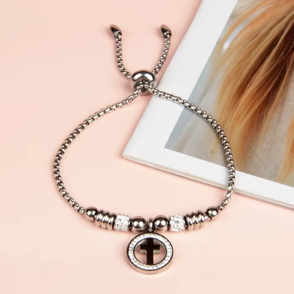 Crafted Circle Cross Charm Zirconia  Bracelet