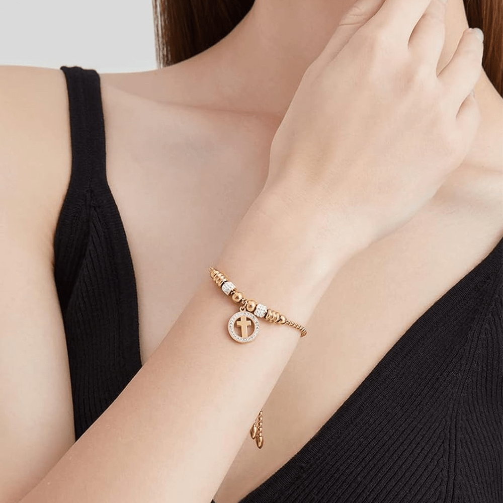 Crafted Circle Cross Charm Zirconia  Bracelet