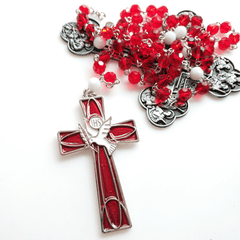 IHS Holy Spirit Dove Cross Pendant Red Beads Rosary