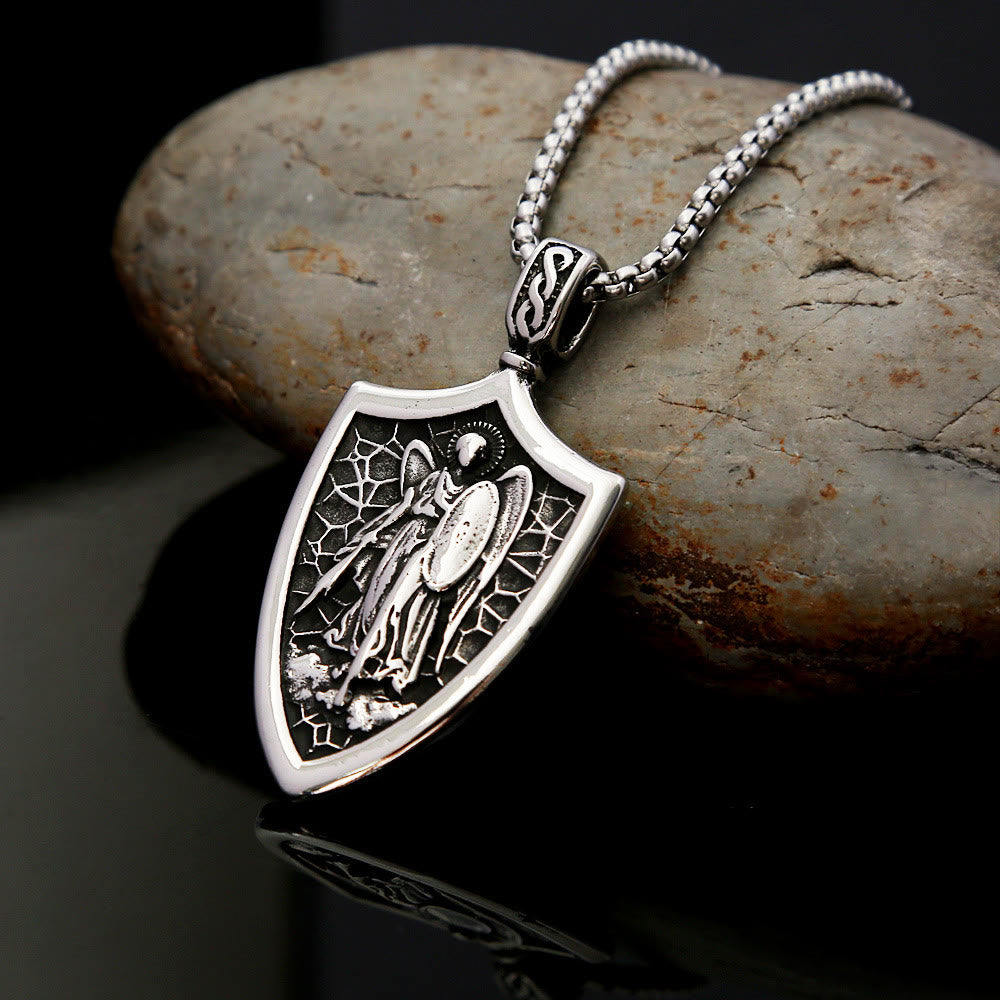 Archangel St. Michael Shield Amulet Titanium Necklace