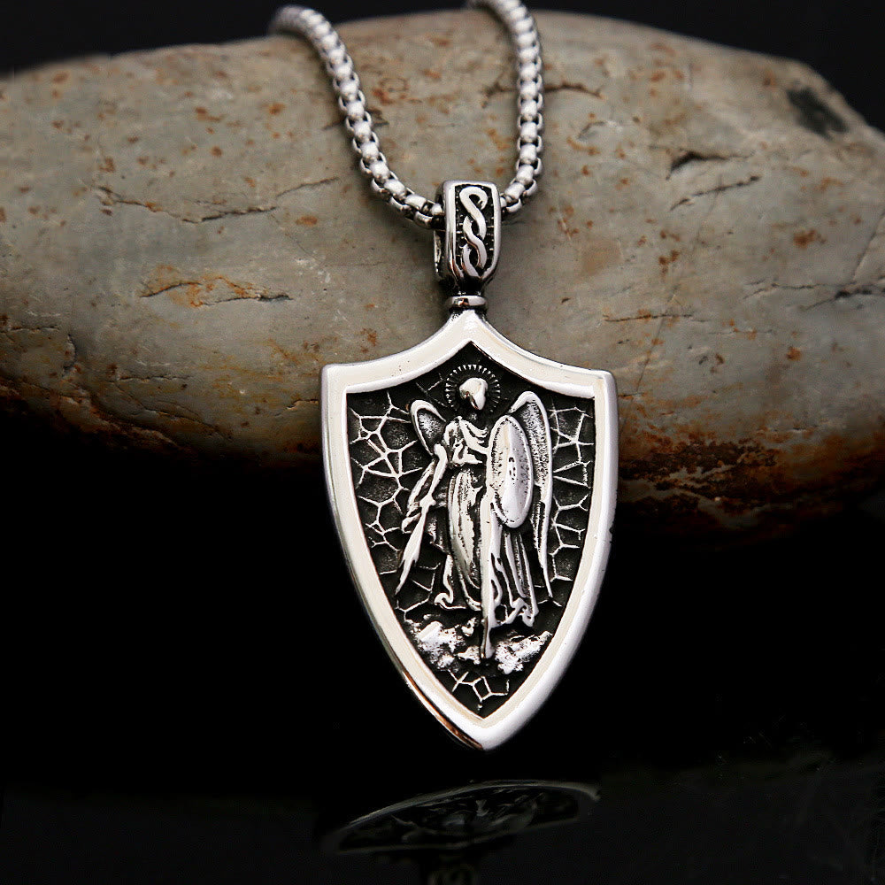 Archangel St. Michael Shield Amulet Titanium Necklace