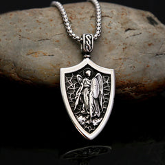 Archangel St. Michael Shield Amulet Titanium Necklace
