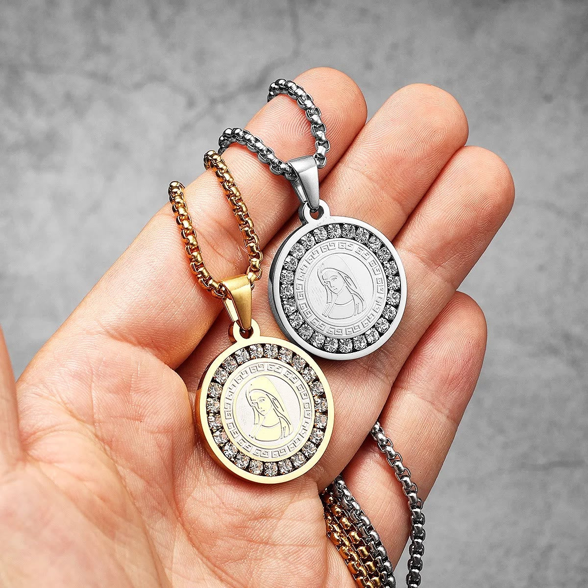 Zircon Set Virgin Mary Titanium Pendant Necklace