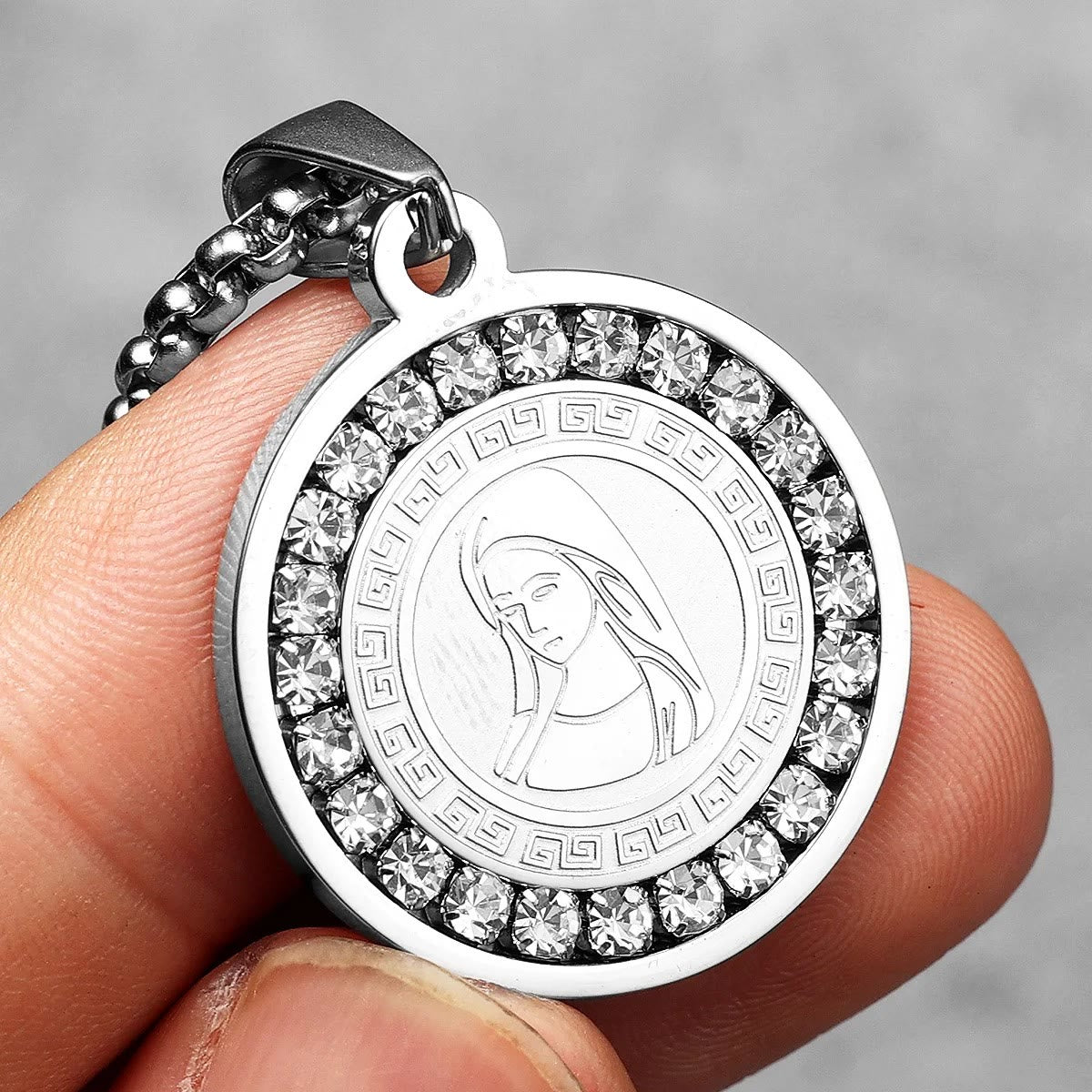 Zircon Set Virgin Mary Titanium Pendant Necklace