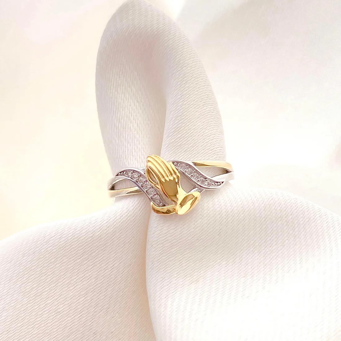 Praying Hands Gold & Silver Ring