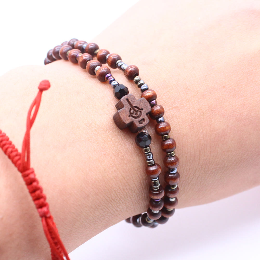 59 Beads Mini Crucifix Wooden Bracelet Rosary