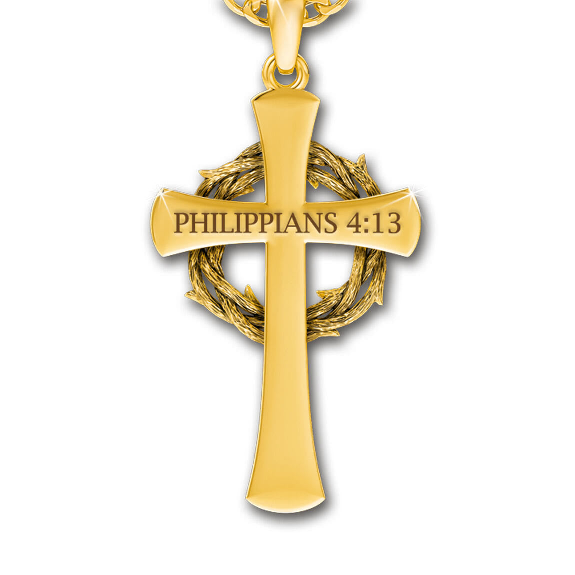 Cross Pendant Necklace with Crown of Thorns & Philippians 4:13