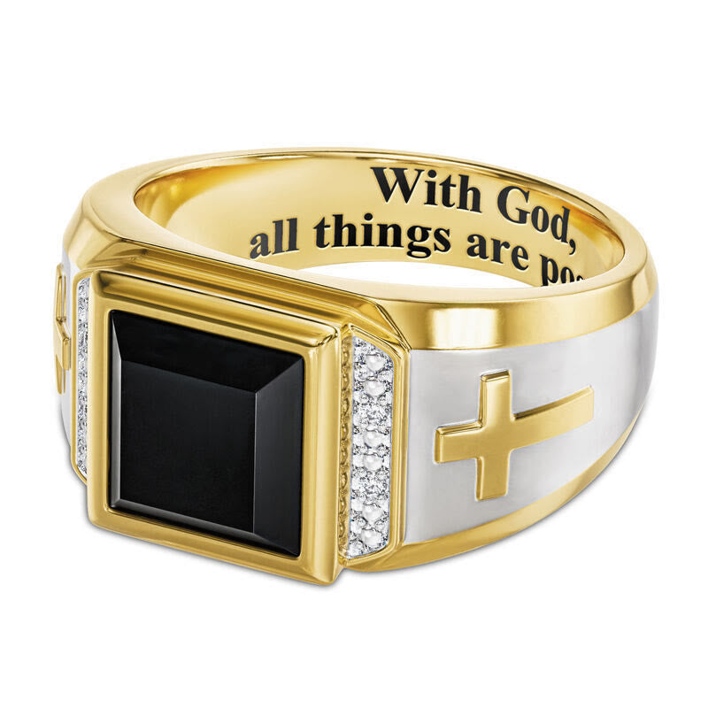 Christian Faith Two Tone Plated Cross Ring - With God All Things Are Possible