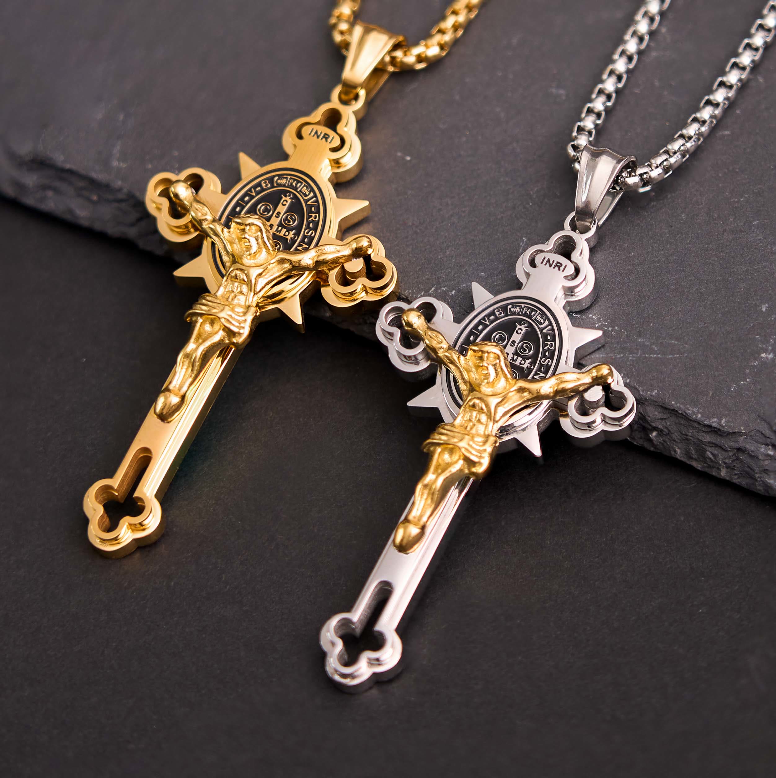 St. Benedict Symbol Crucifix Exorcism Necklace