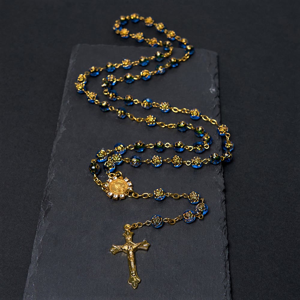 Christian Art St. Benedict Medal & Crucifix of 8 mm Round Multicolor Acrylic Alloy Chain Rosary