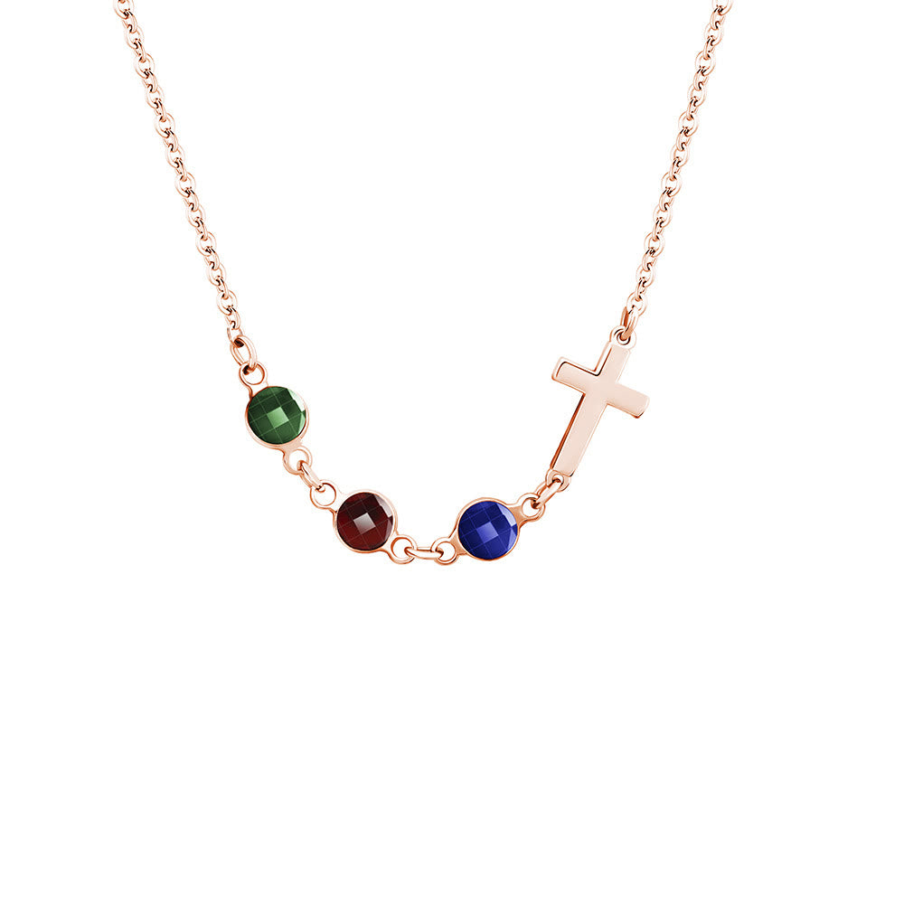 Modern Style Birthstones Cross Chain Necklace