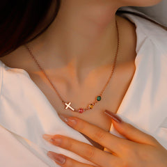 Modern Style Birthstones Cross Chain Necklace