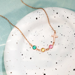 Modern Style Birthstones Cross Chain Necklace