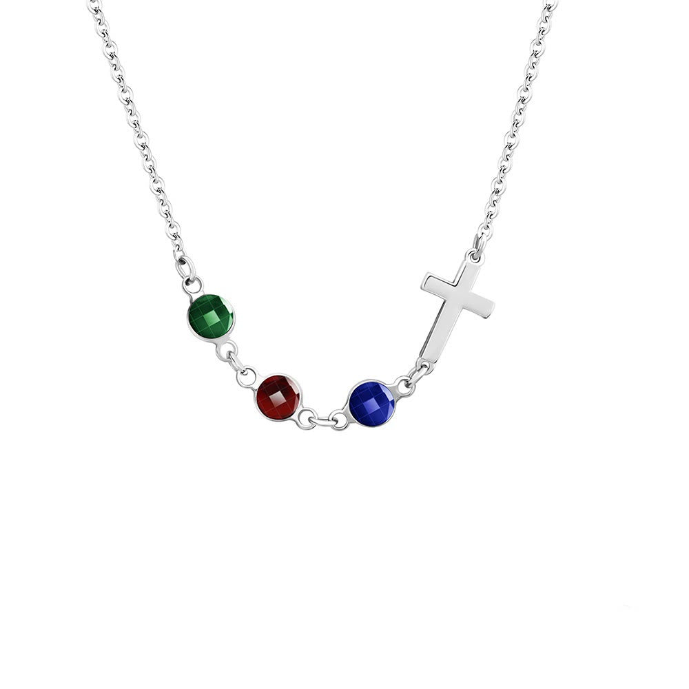 Modern Style Birthstones Cross Chain Necklace