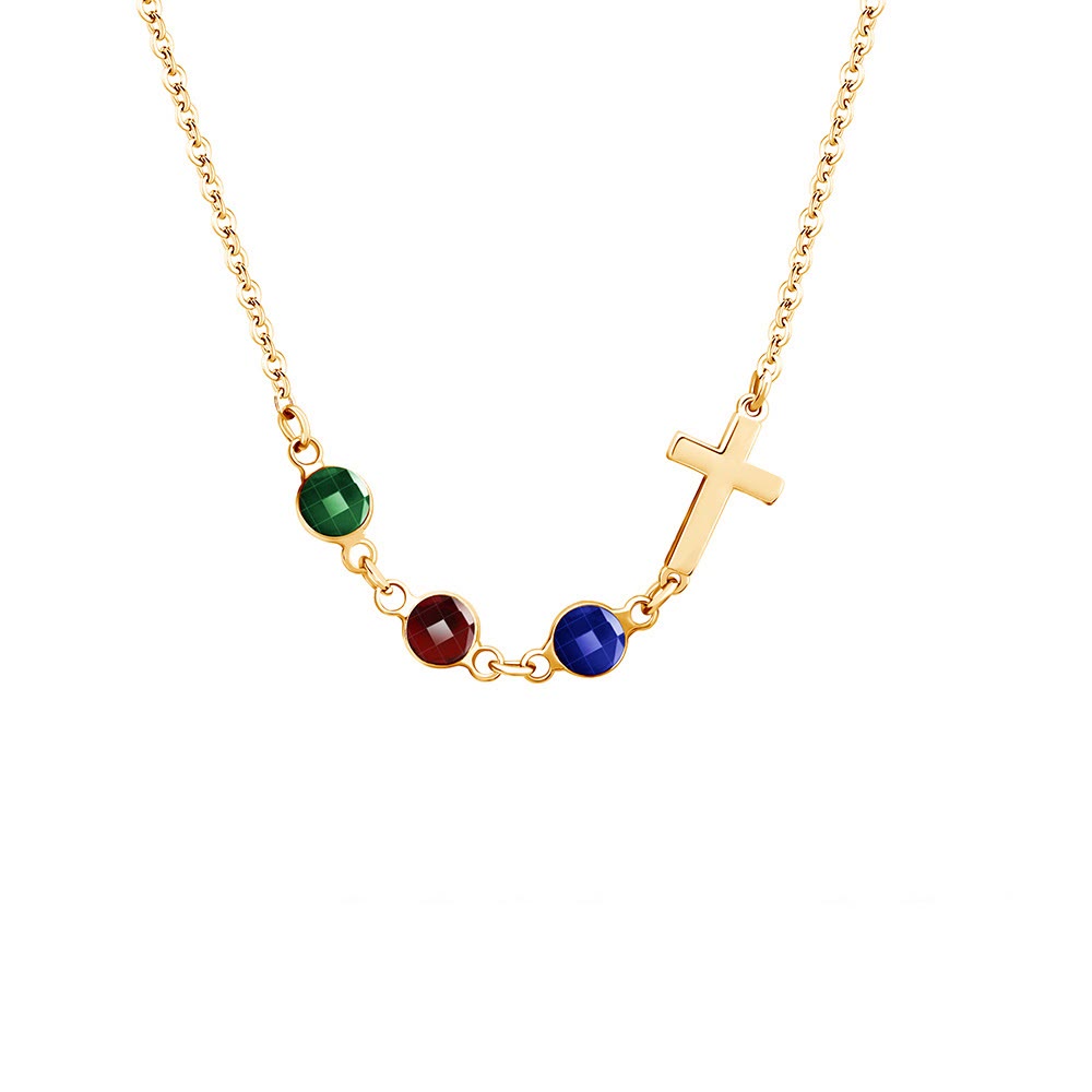 Modern Style Birthstones Cross Chain Necklace