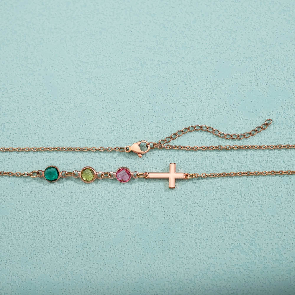 Modern Style Birthstones Cross Chain Necklace