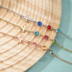 Modern Style Birthstones Cross Chain Necklace
