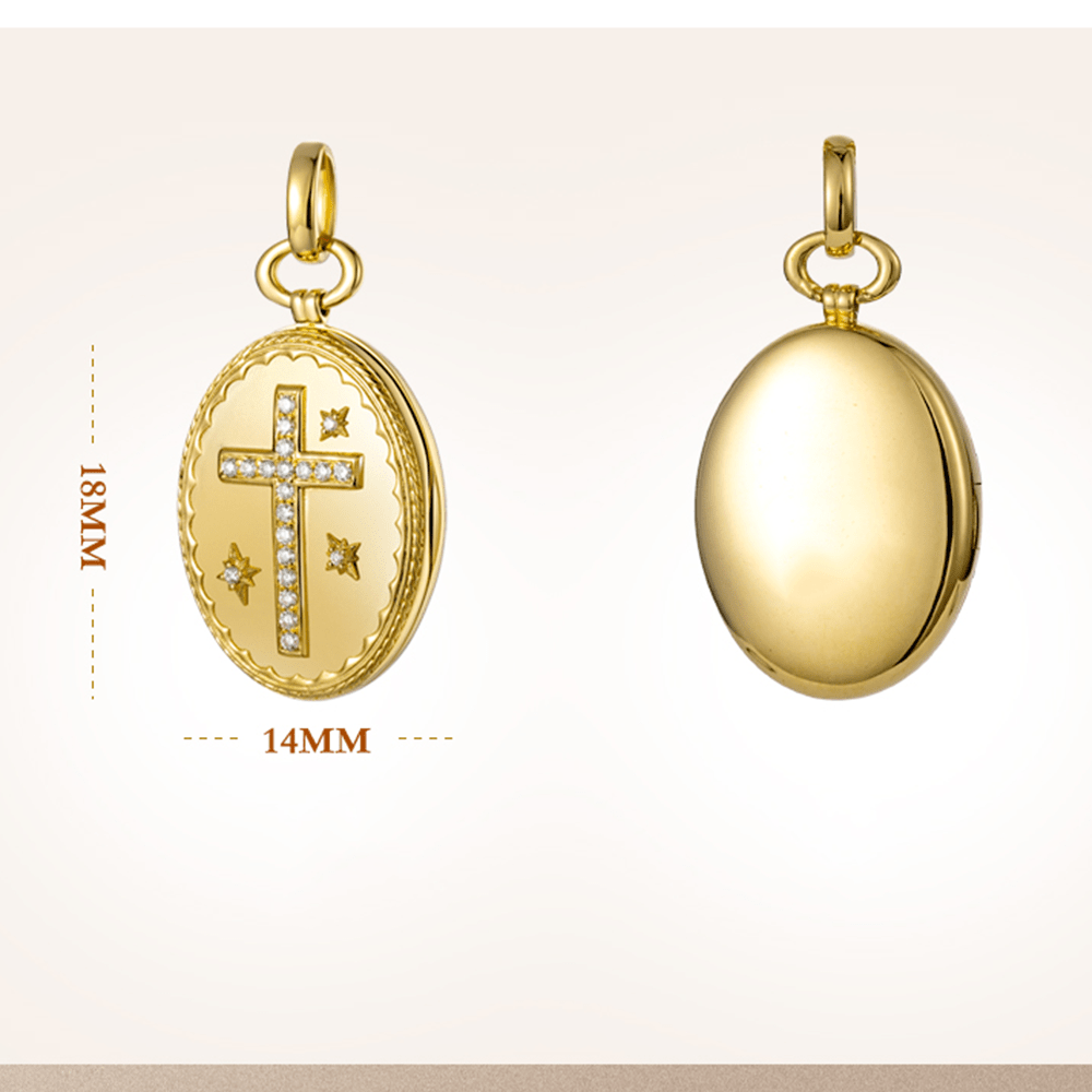 18K Gold Diamond-set Modern Style Cross Treasure Box Pendant Necklace