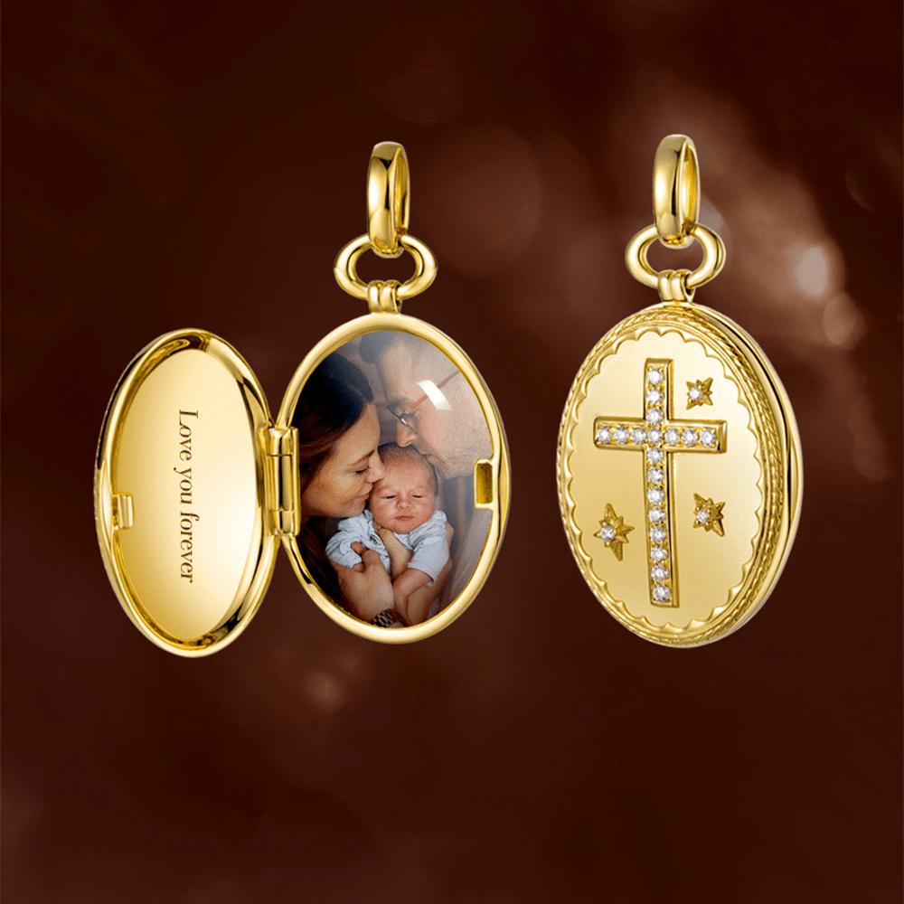 18K Gold Diamond-set Modern Style Cross Treasure Box Pendant Necklace