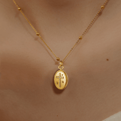 18K Gold Diamond-set Modern Style Cross Treasure Box Pendant Necklace