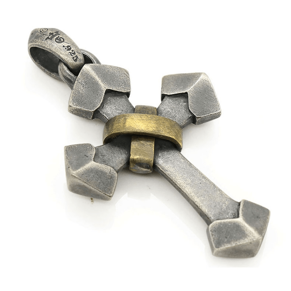 925 Sterling Silver Retro Style Heavy Metal Cross Pendant Necklace