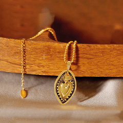 24K Copper Gold Plated Retro Style Heart Shield Handmade Pendant Necklace