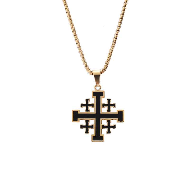 Hip-hop Style Jerusalem Cross Titanium Steel Pendant Necklace