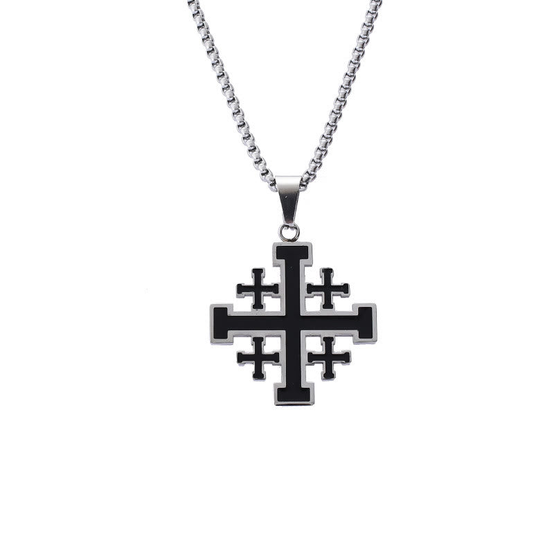 Hip-hop Style Jerusalem Cross Titanium Steel Pendant Necklace